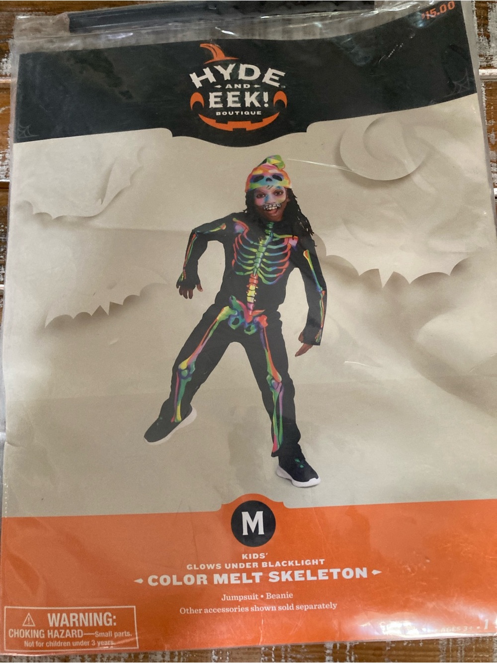 Target Kids Black Color Melt Skeleton Costume with Neon Accents
